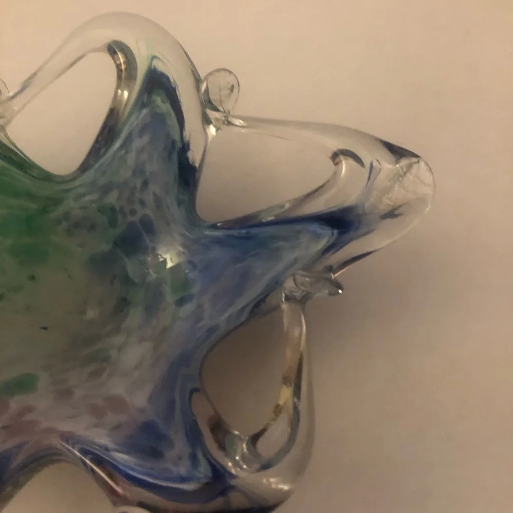 Murano Green and Blue Art Glass Paperweight Trinket Holder Blue Red Pink Green